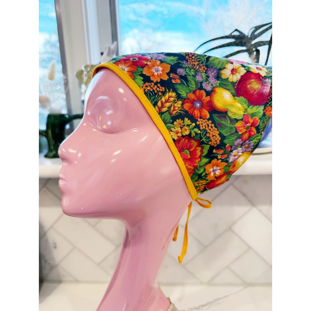 Vintage Handmade Floral Head Scarf / bandanna Style Tie Cap